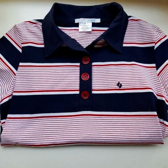 LIJA Golf Sports Shirt Navy, Red and White Stipes and Cap Sleeve Medium  … - Picture 1 of 12